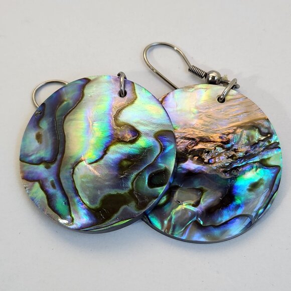 NIB Genuine Abalone Shell Inlay Toggle Bracelet & Earrings Stainless Set - Picture 2 of 16